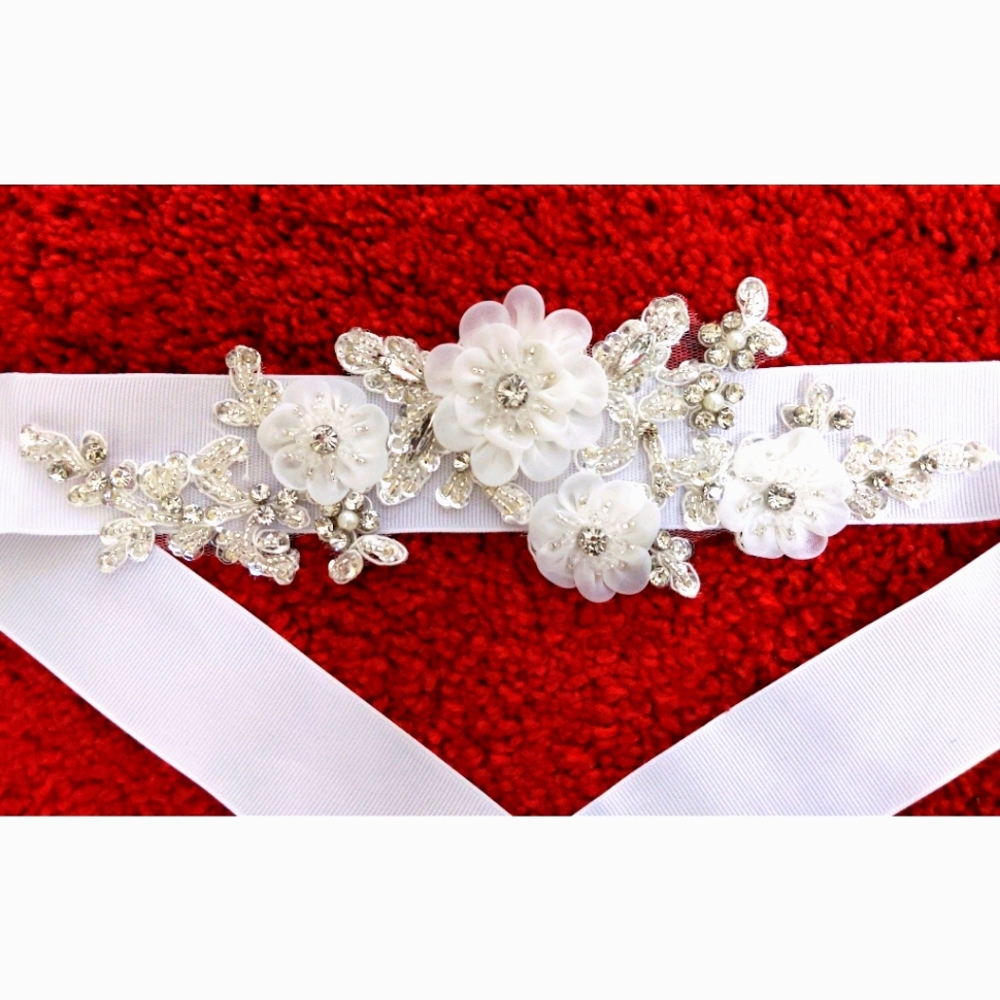 Floral bridal belt sash applique flower gem jewel